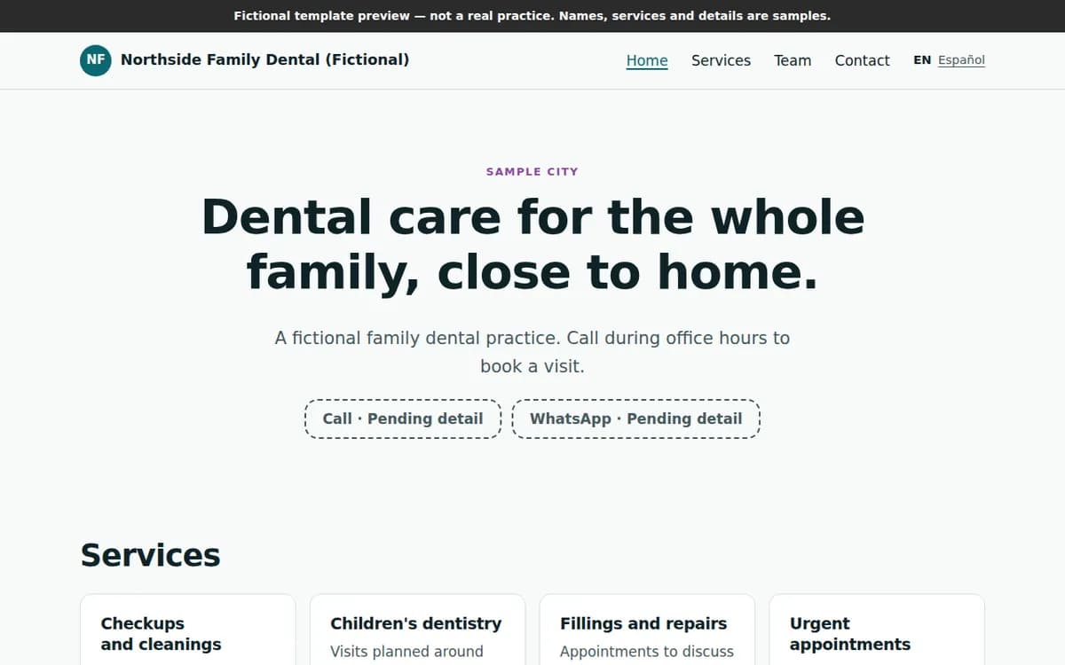 Captura de la plantilla ficticia: Consultorio dental
