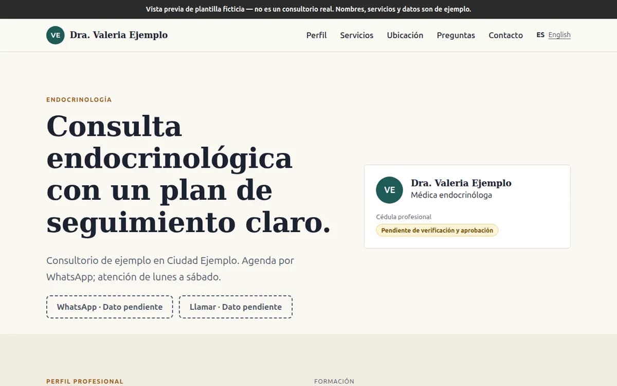 Captura de la plantilla ficticia: Especialista